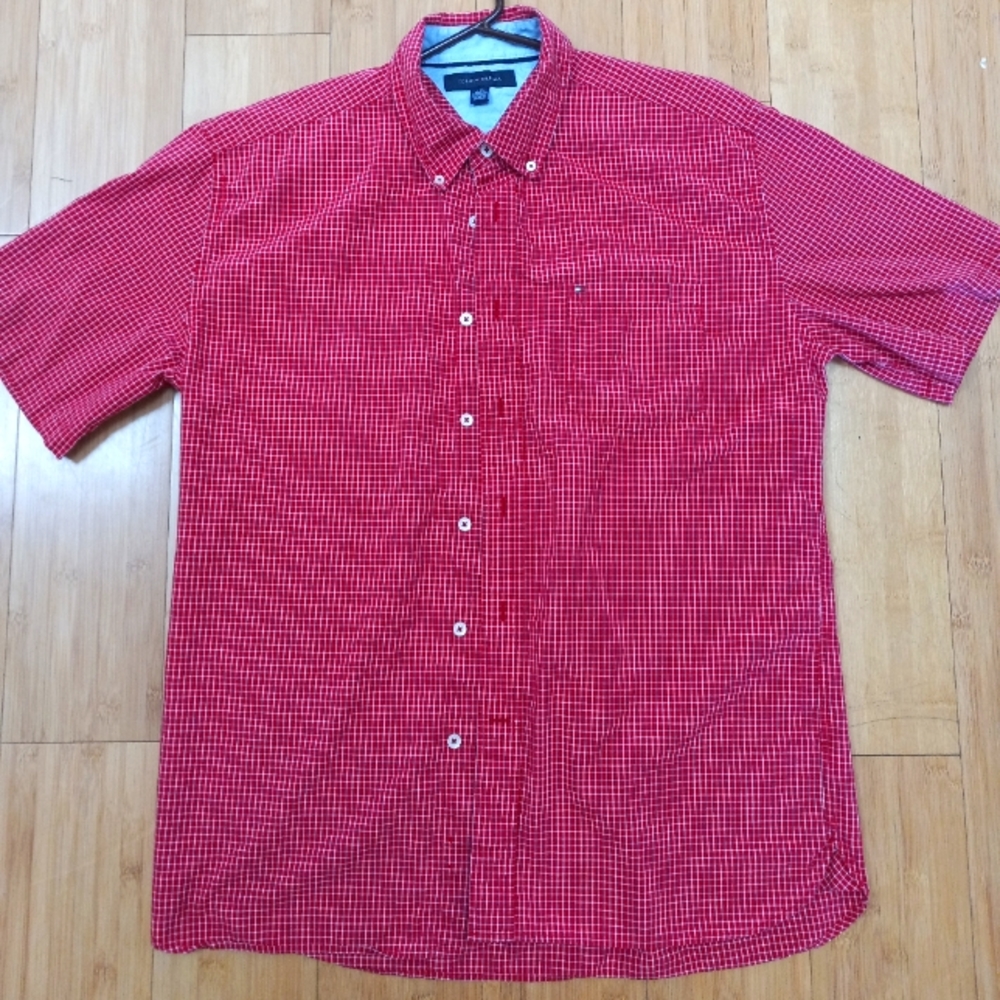 Red and white, Tommy Hilfiger, short sleeve, button up, L